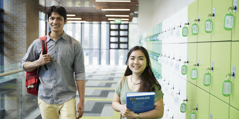 Students by lockers